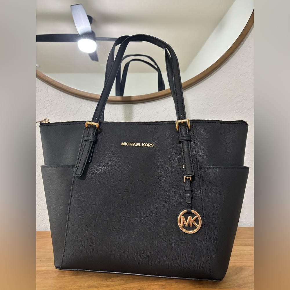 Michael Kors Black Tote with Gold Accents